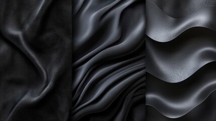Obraz premium Processed collage of smooth elegant wavy deep black silk cloth fabric material texture. Background for banner, backdrop or texture for 3D mapping