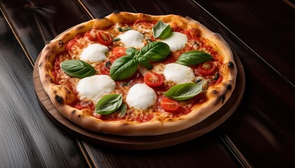 Delicious Gourmet Pizza with Ripe Tomatoes, Fresh Basil, and Artisan Cheese