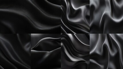Obraz premium Processed collage of smooth elegant wavy deep black silk cloth fabric material texture. Background for banner, backdrop or texture for 3D mapping