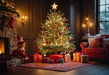 Whimsical elf decorations in vibrant and cheerful ornament setup - Fun and playful style