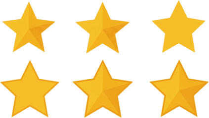 Obraz premium Rating symbol set of five pointed yellow golden stars quality rating product or service quality assessment simple minimal icon sign label vector design transparent background