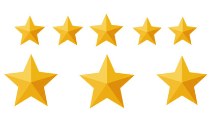 Obraz premium Rating symbol set of five pointed yellow golden stars quality rating product or service quality assessment simple minimal icon sign label vector design transparent background