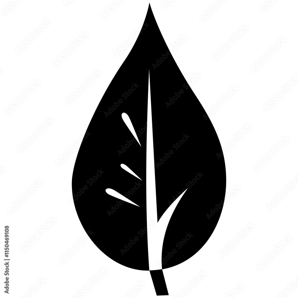 Wall mural silhouette of a stylized leaf with simple lines and shapes on a transparent background.
