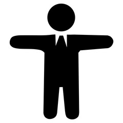 Silhouette of a business person in a suit with outstretched arms on a transparent background.