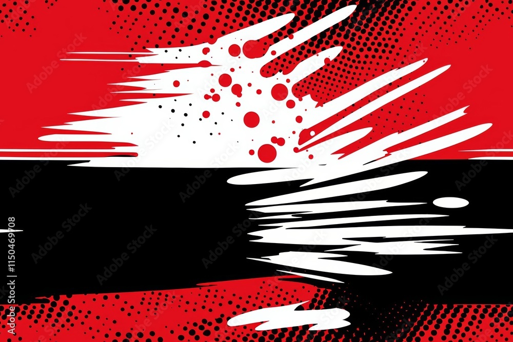 Wall mural minimal photostock of a abstract halftone lines in red and black color , isolated on white backgroun