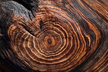 Fototapeta premium Close-Up of Dark Walnut Wood Grain with Rich Tones and Deep Streaks Captured in Soft Directional Lighting Against a Simple Background