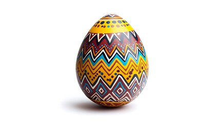 Colorful zigzag pattern egg on white background.