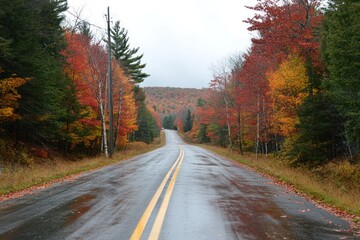 Obraz premium Autumn Road Through Colorful Foliage Landscape