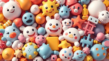 Colorful toy collection background playful arrangement creative scene cheerful environment top-down view