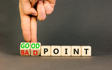 Good or bad point symbol. Concept words Good point Bad point on beautiful wooden blocks. Beautiful...