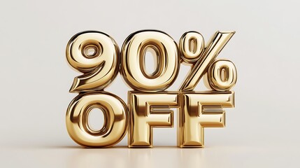 3d golden text 90 percent off isolated on white background.
