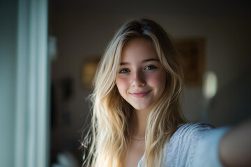 Young pretty blonde girl at indoor