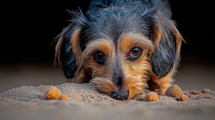 Close-Up of Adorable Dog’s Face with Sand on a Beach
