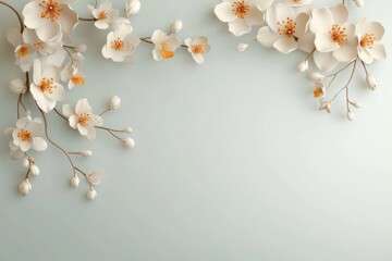 Delicate white blossoms and soft blue background create a serene floral arrangement for spring decor