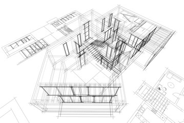 Fototapeta premium House building sketch architecture 3d rendering
