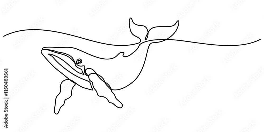 Aufkleber continuous one line drawing of orca whale. one line of wild whale killer. under ocean concept contin