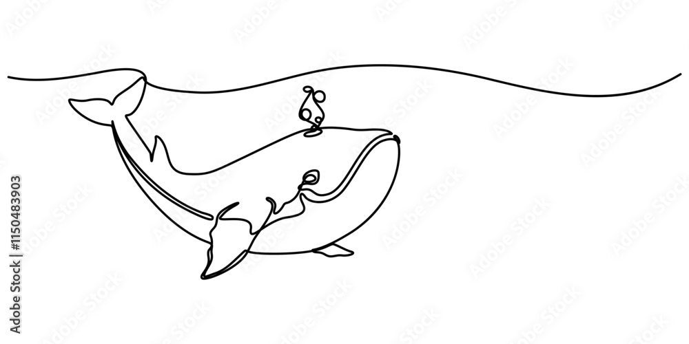 Poster continuous one line drawing of orca whale. one line of wild whale killer. under ocean concept contin