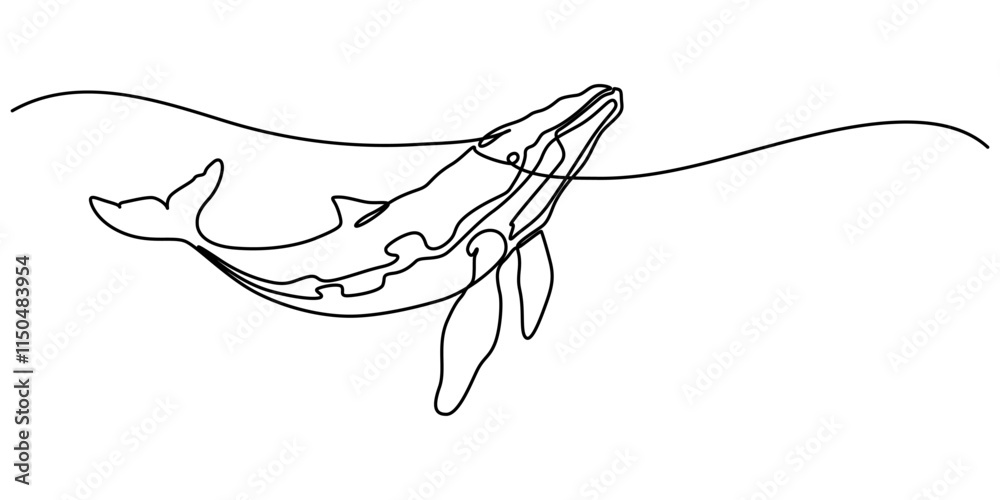 Poster continuous one line drawing of orca whale. one line of wild whale killer. under ocean concept contin