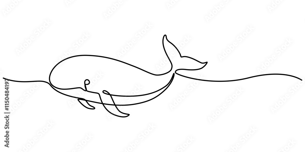 Poster continuous one line drawing of orca whale. one line of wild whale killer. under ocean concept contin