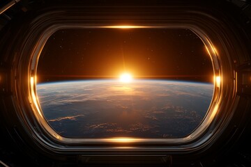 Sunrise over Earth viewed from a spacecraft window showcasing the beauty of outer space and our planet