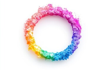 Fototapeta premium colorful rainbow holi paint color powder explosion ring circle with copy space isolated on white background. peace rgb beautiful party concept 