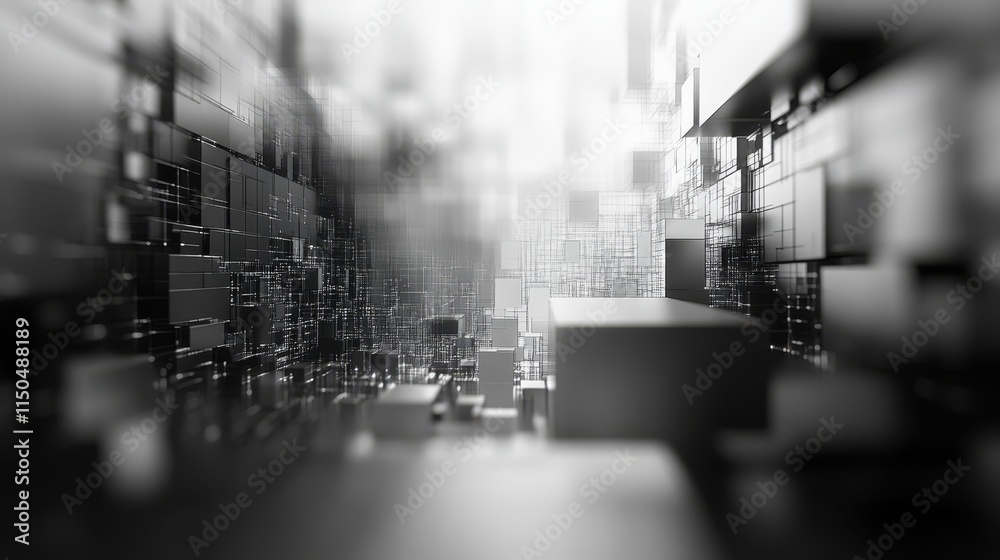 Aufkleber abstract view of a futuristic cityscape with blurred geometric structures that convey depth and comp