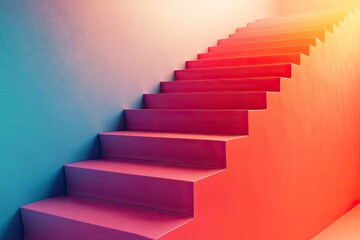 Obraz premium Conceptual stair on wall background building or architecture as metaphor to business success, growth, progress or achievement. 3D illustration of creative steps riseing up to the top as vision design 