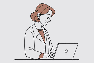 A happy white coat therapist in laptop.