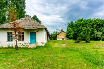 Ancient Caucasian Albanian Cylin Temple of St. Elisey in Azerbaijan, Nij, Qabala region, August 2024. Text on a plaque with translation reads 