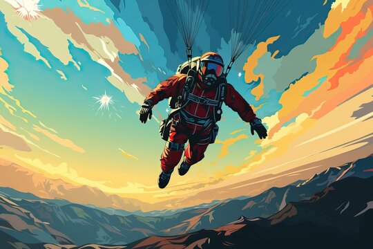 skydiver falling with open parachute