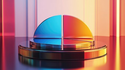 Fototapeta premium 3D pie chart floating over a reflective glass base, vibrant tones