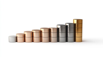 a 3D stacked column chart clipart, analytical data element, professional design, metallic tones, isolated on white background