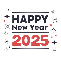 New Year 2025 Typography Design concept Silhouette vector illustration isolated on a transparent background