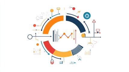 a circular flow chart clipart, organizational process element, colorful arrows, flat vector style, isolated on white background