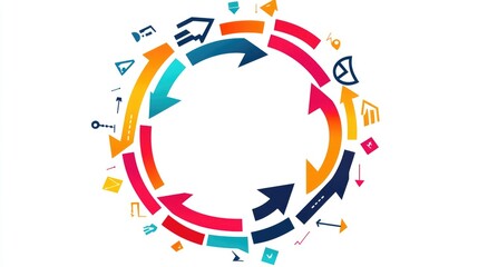a circular flow chart clipart, organizational process element, colorful arrows, flat vector style, isolated on white background