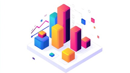 a colorful bar chart clipart, business graph element, 3D isometric illustration, vibrant, isolated on white background 