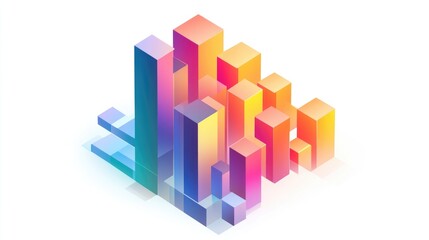 Obraz premium a colorful bar chart clipart, business graph element, 3D isometric illustration, vibrant, isolated on white background 