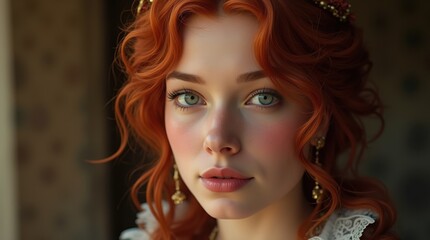 Fototapeta premium Portrait of a Beautiful Red-Haired Queen at Age 35