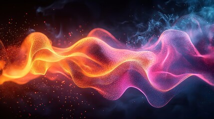 Fototapeta premium A neon wallpaper with abstract wave patterns on a black background represents banner screensavers and digital smoke designs