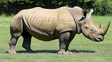 Fototapeta premium Rhinoceros standing proudly in a grassy field for World Wildlife Day 