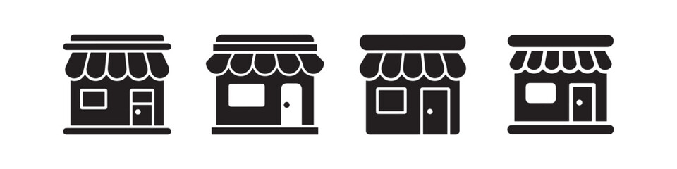 Minimalist Black Storefront Icon Set for Small Business and Retail Design