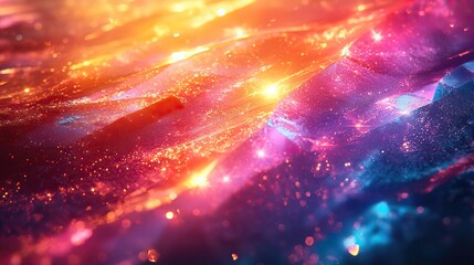 Obraz premium Abstract hologram wallpaper with rainbow refraction, glitter, 3D rays, neon prism, and light from crystal with reflective effect for a creative mermaid or fairy design for children