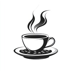 Steaming Coffee Cup on Saucer with Beans