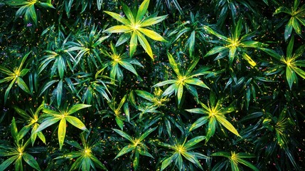 Fototapeta premium Lush green foliage with glowing particles.