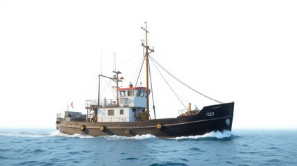 Fototapeta premium Hyperrealistic Digital Art of a Fishing Trawler at Sea