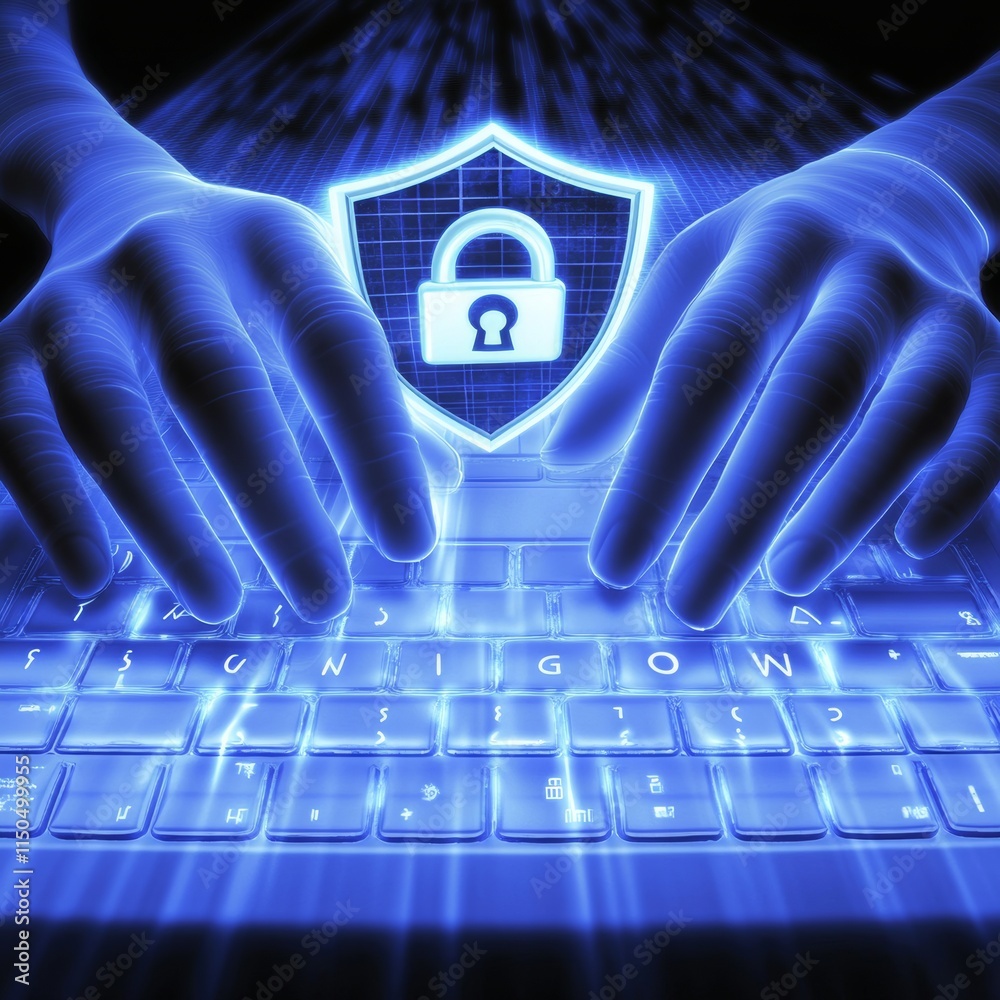 Poster protecting digital data with secure encryption and cybersecurity measures during online activities i