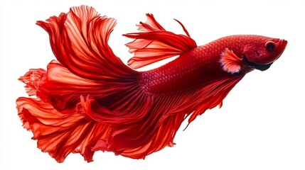 Fototapeta premium Stunning Red Betta Fish in Dynamic Pose, Isolated on White Background