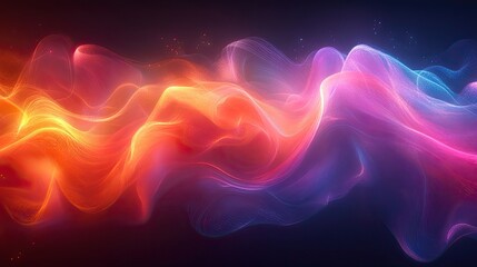 Obraz premium Abstract waves of colored light or sound form creative art on a black background; this illustration uses neon, motion gradients, and swirls