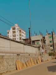 construction of a new building in the city, closeup of photo