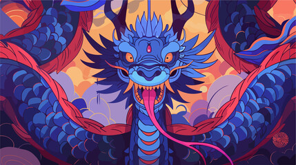 Thai Naga Legendary Dragon Serpent Cartoon Style Drawing